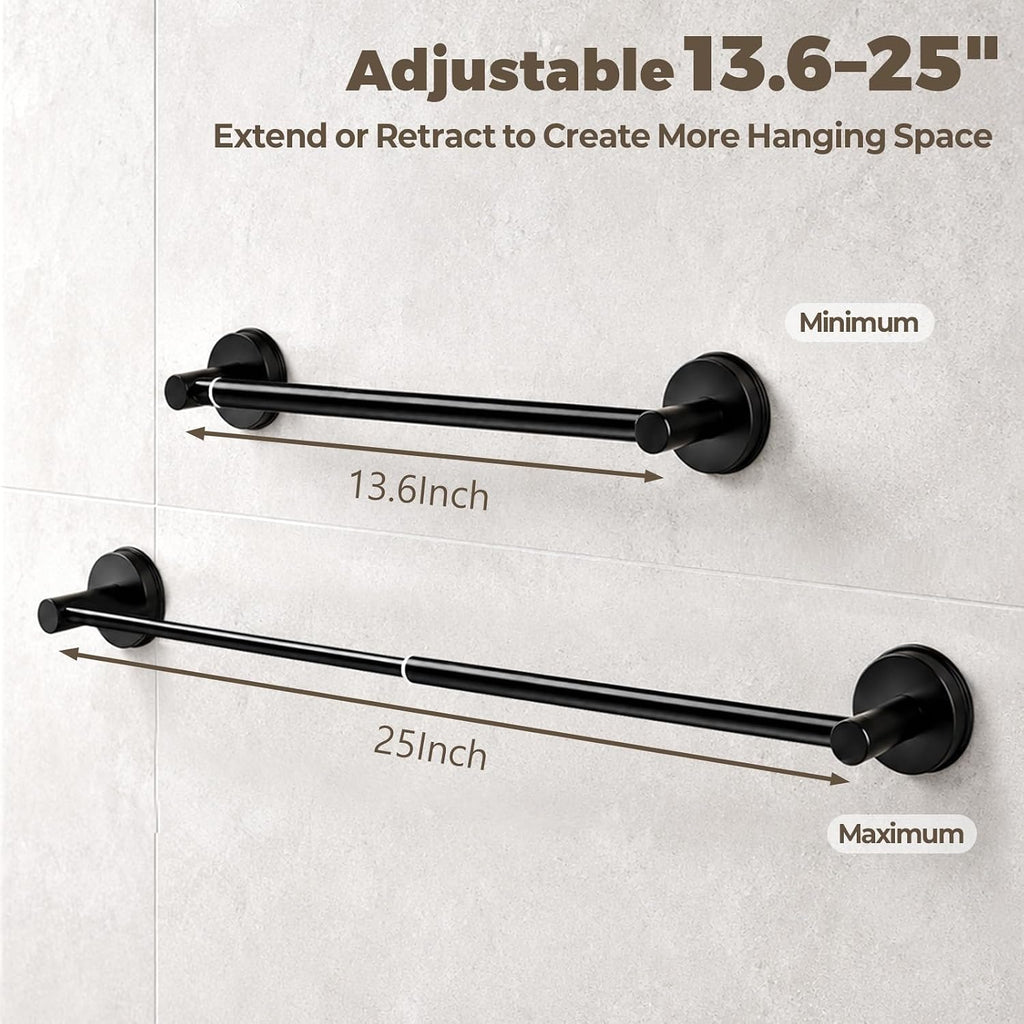 Adjustable Suction Cup Towel Bar – Towel Racks for Bathroom, 13.6-25 Inch, Stainless Steel Bathroom Towel Holder with