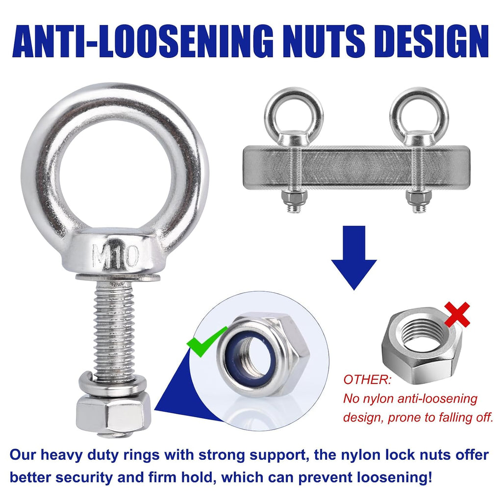 Eye Bolt with Nuts, 304 Stainless Steel Machinery Shoulder Eyebolts