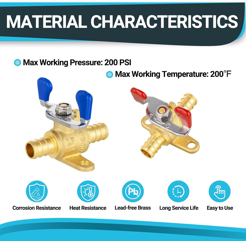 4Pack Seelink 1/2" PEX Drop Ear Ball Valve w/Butterfly Level(VALVE326-4)