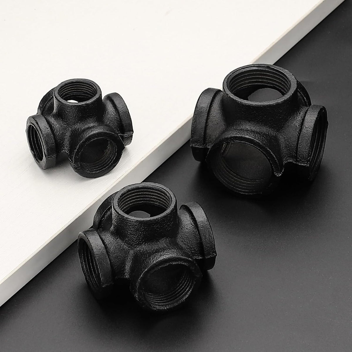 1" Black Pipe Fittings 5-Way Side Outlet Tee Home Expert 4 Pack