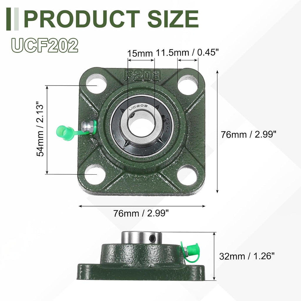 uxcell UCF202 Pillow Block Bearings, 15mm Bore Self Alignment, (ABEC3)