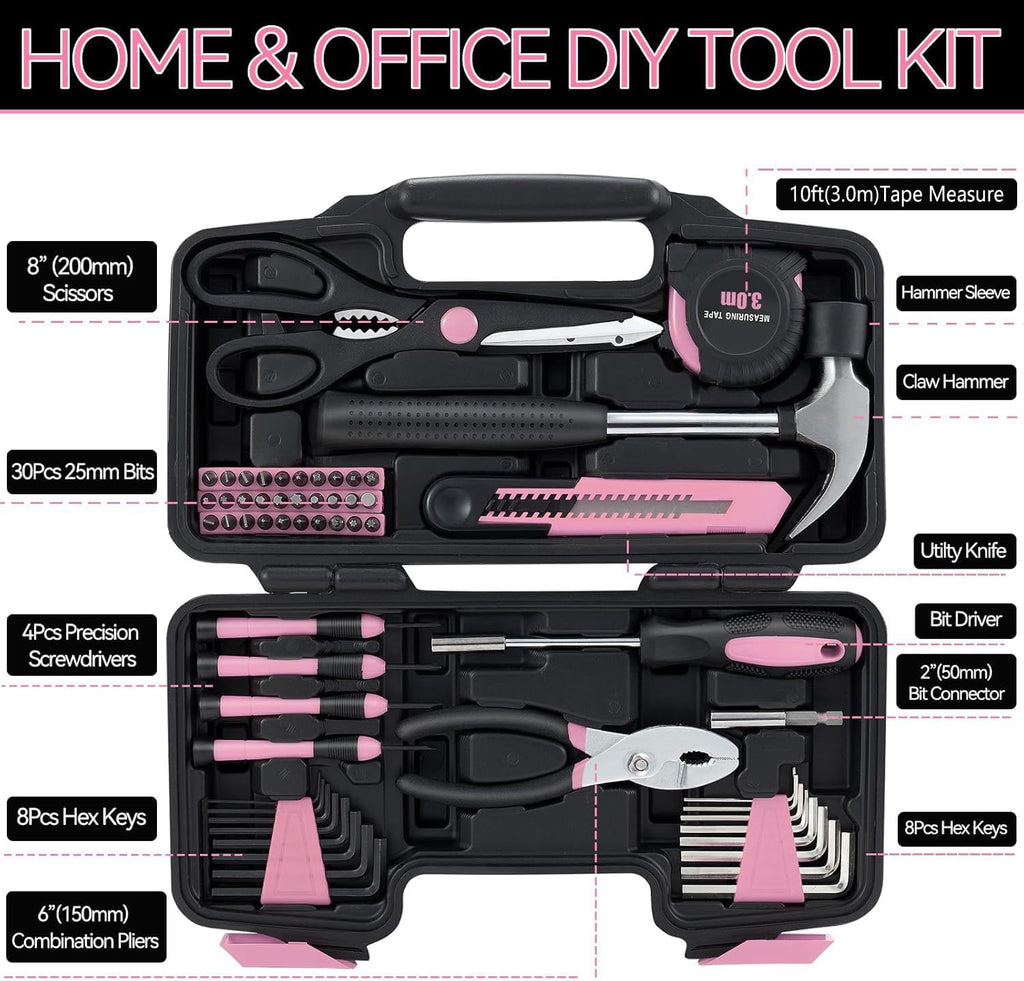 58 Piece Household Tool Set, General Household Hand Tool Kit with Plastic Toolbox Storage Case, All Purpose Household
