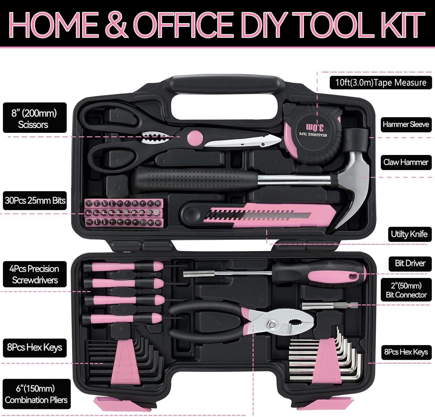 58 Piece Household Tool Set, General Household Hand Tool Kit with Plastic Toolbox Storage Case, All Purpose Household