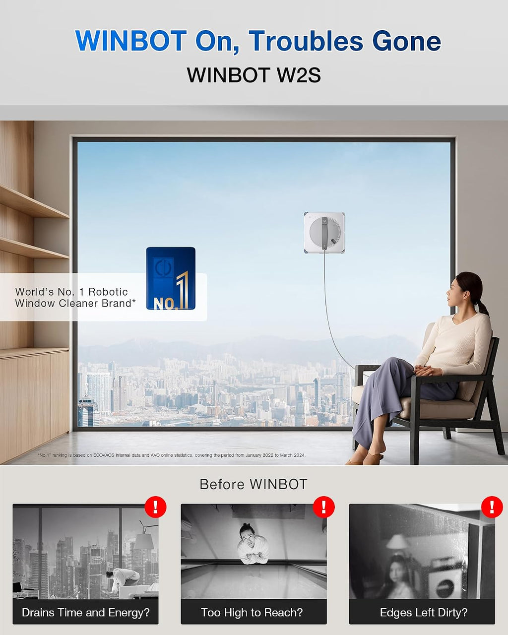 WINBOT W2S Window Cleaning Robot with TruEdge Cleaning