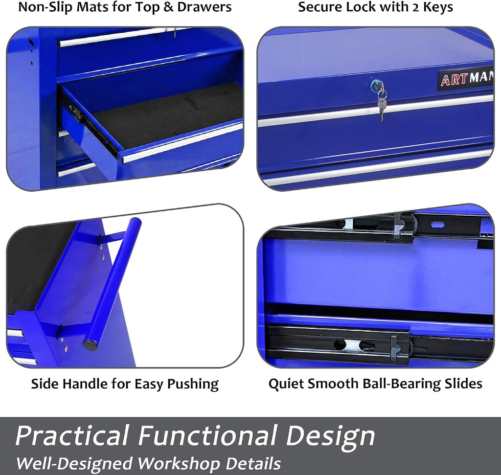 5 Drawer Tool Cart with Locking System, Heavy Duty Rolling Tool Chest Cabinet with 4 Wheels, Steel Garage Storage