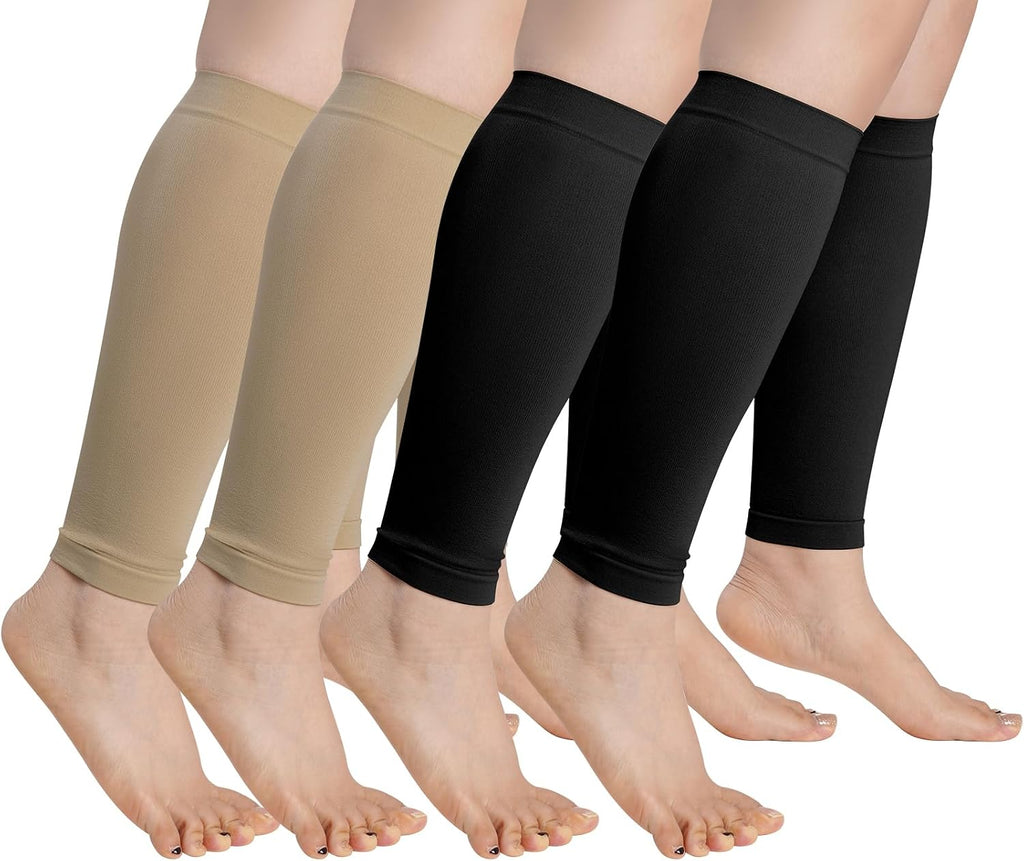 4 Pairs Calf Compression Sleeves for Men and Women Leg Sleeves Footless Compression Socks for Running Cycling Sports