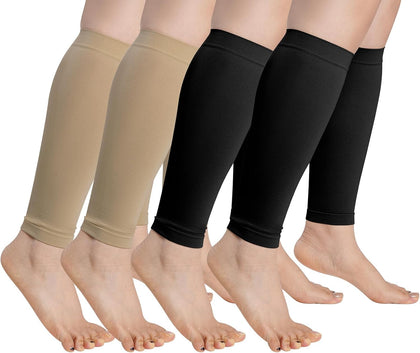 4 Pairs Calf Compression Sleeves for Men and Women Leg Sleeves Footless Compression Socks for Running Cycling Sports
