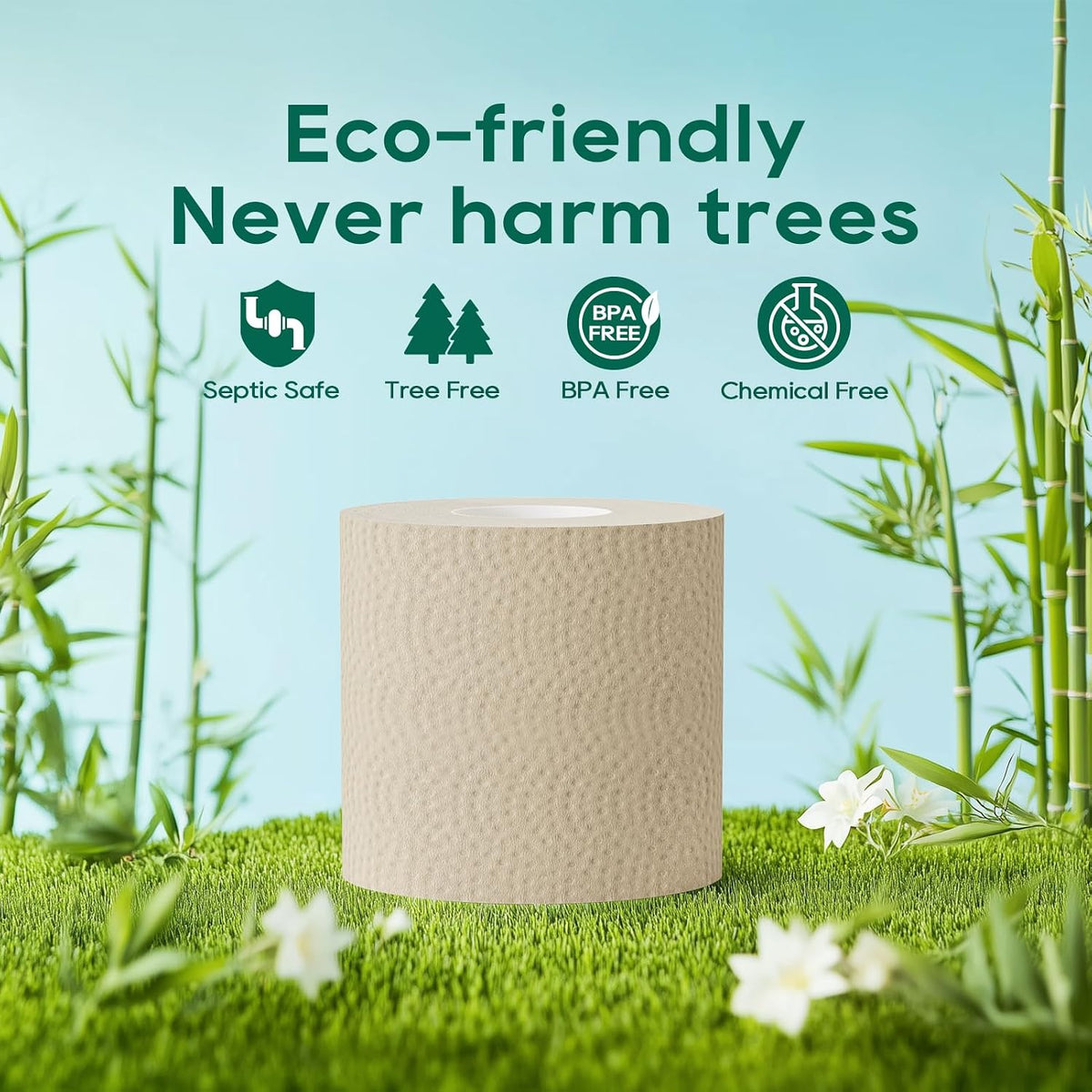 Bamboo Toilet Paper 3 Ply, 12 Rolls, 320 Sheets Per Roll, Brown