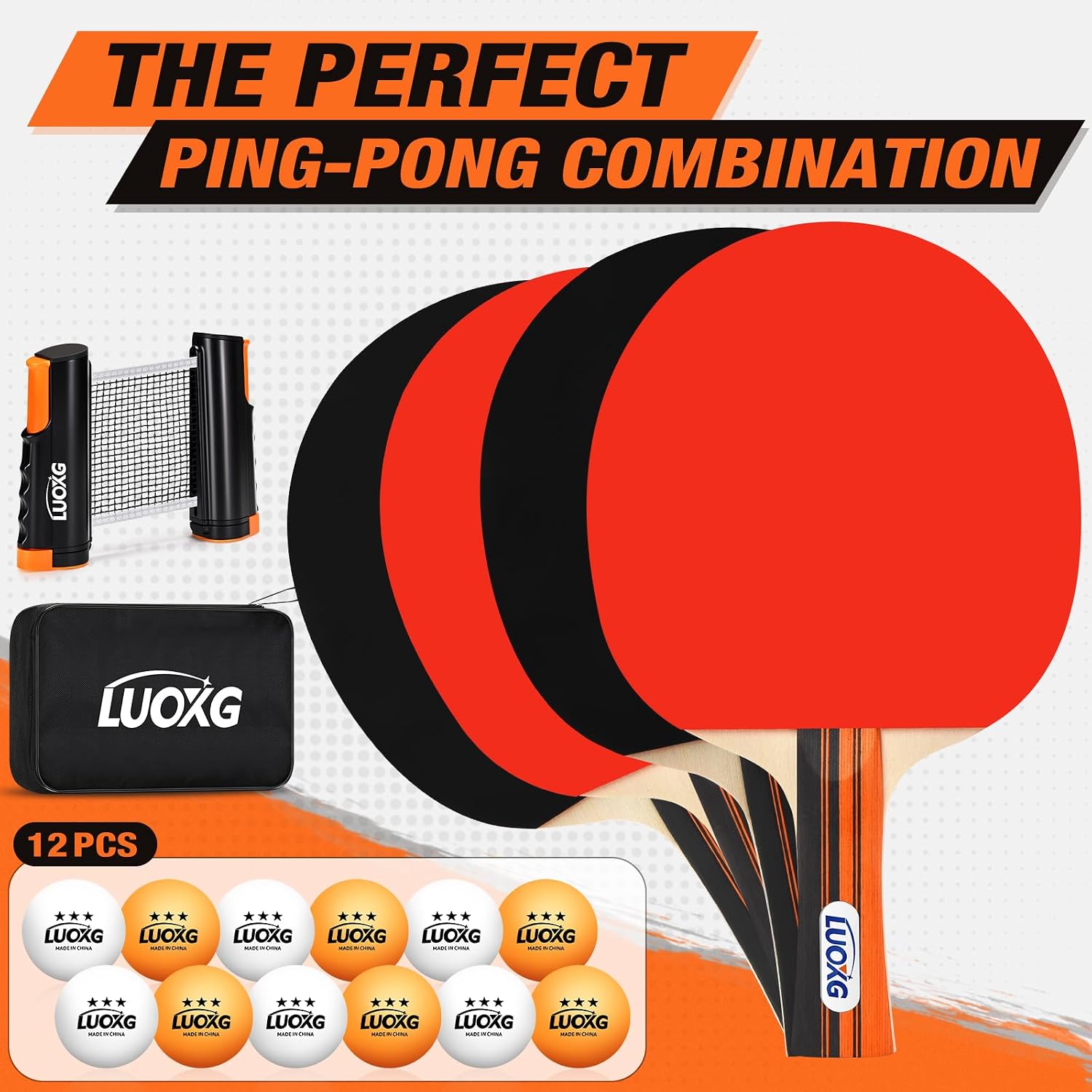 4‑Player Ping Pong Paddles Set with Retractable Net and 12 Balls | Table Tennis Paddles Set of 4, Retractable Ping