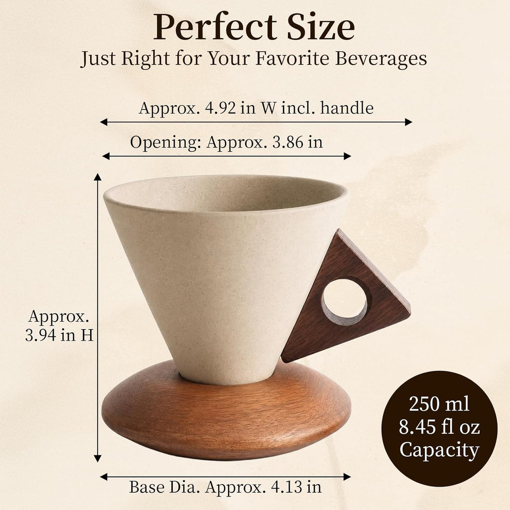 Retro ceramic coffee mug, Creative Cone coffee cup set Unique Ceramic Coffee Tea Cups wood handle and coaster