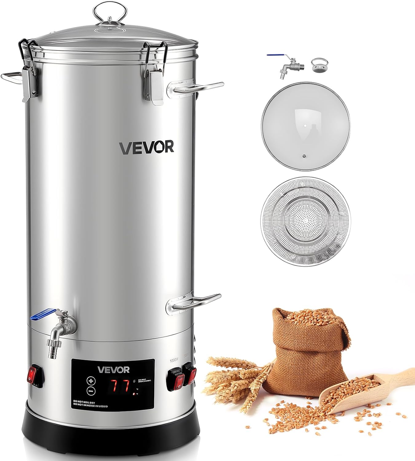 Beer Brewing Equipment, 8 Gal/30L 304 Stainless Steel Home Beer Brewer,1500W All-in-One Home Brewing Kit with Tall