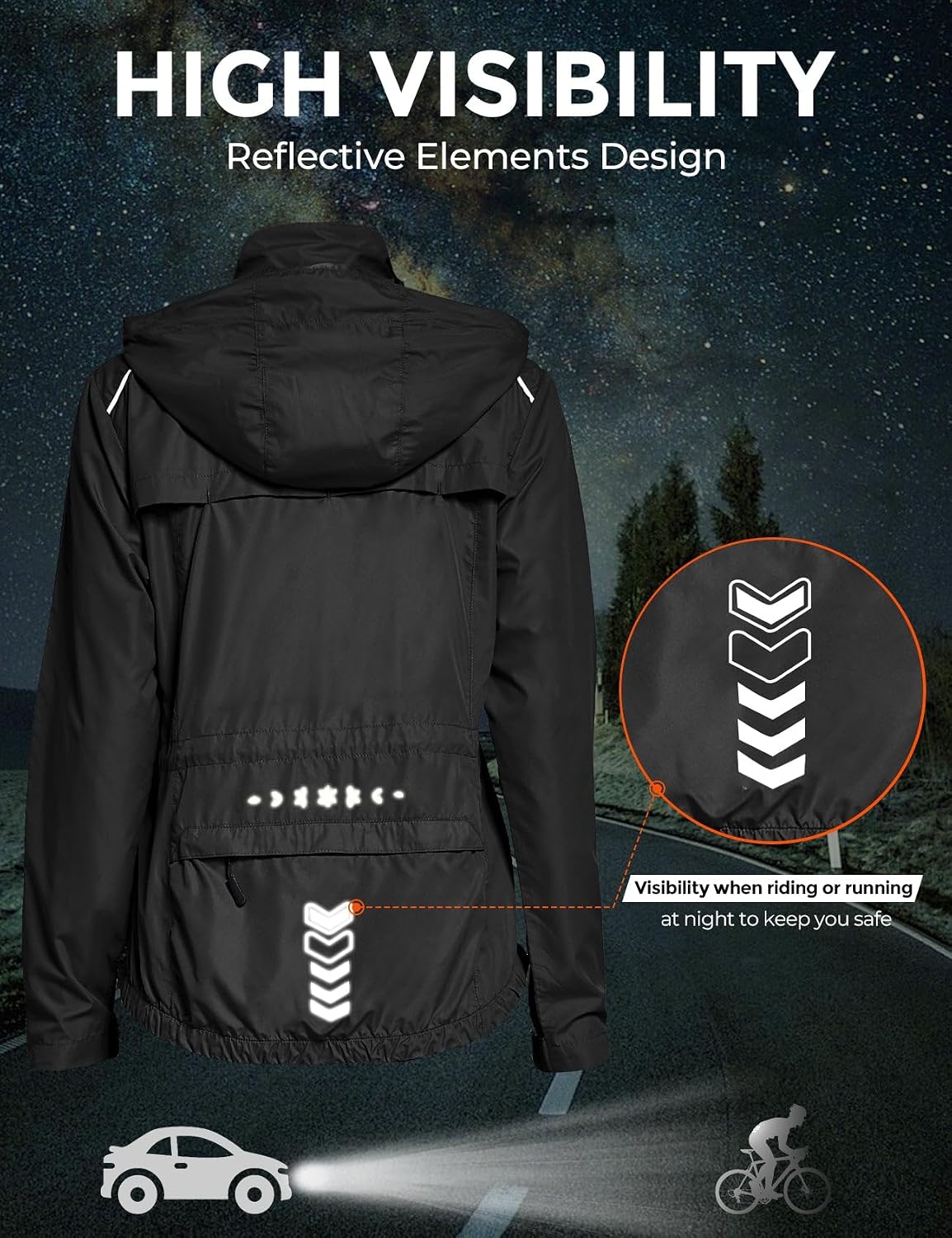 Womens Running Cycling Windbreaker Reflective Jackets Hooded