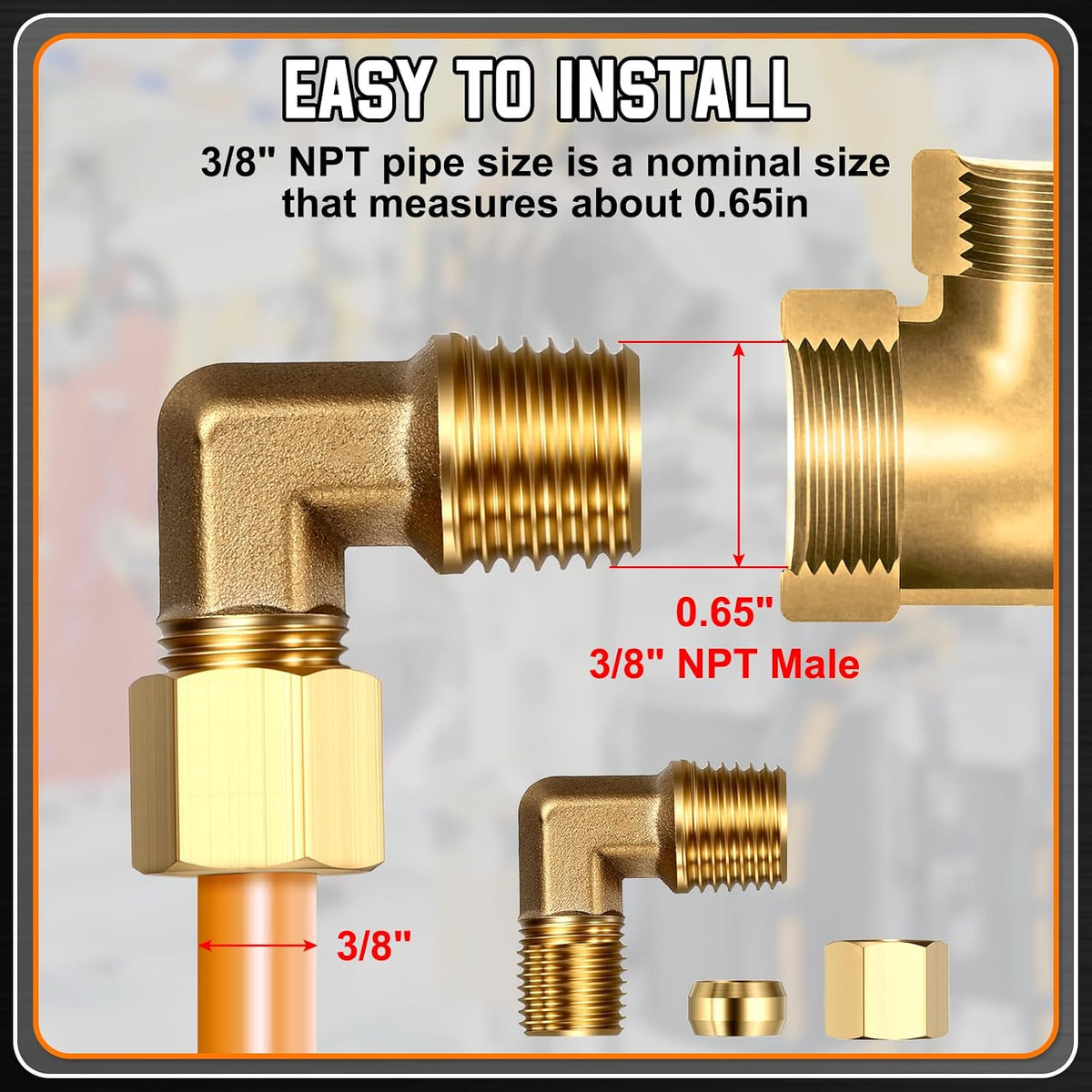 Brass Compression Tube Pipe Fitting 90 Degree Elbow 3/8"OD Adapter