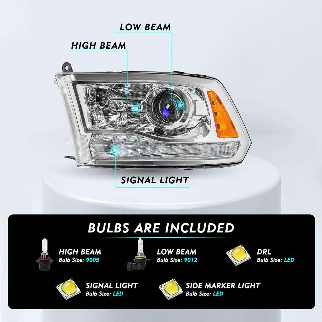 Headlight Assembly Fit for 2013-2018 Dodge Ram 1500 2500 3500
