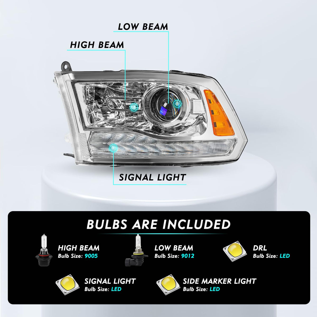 Headlight Assembly Fit for 2013-2018 Dodge Ram 1500 2500 3500
