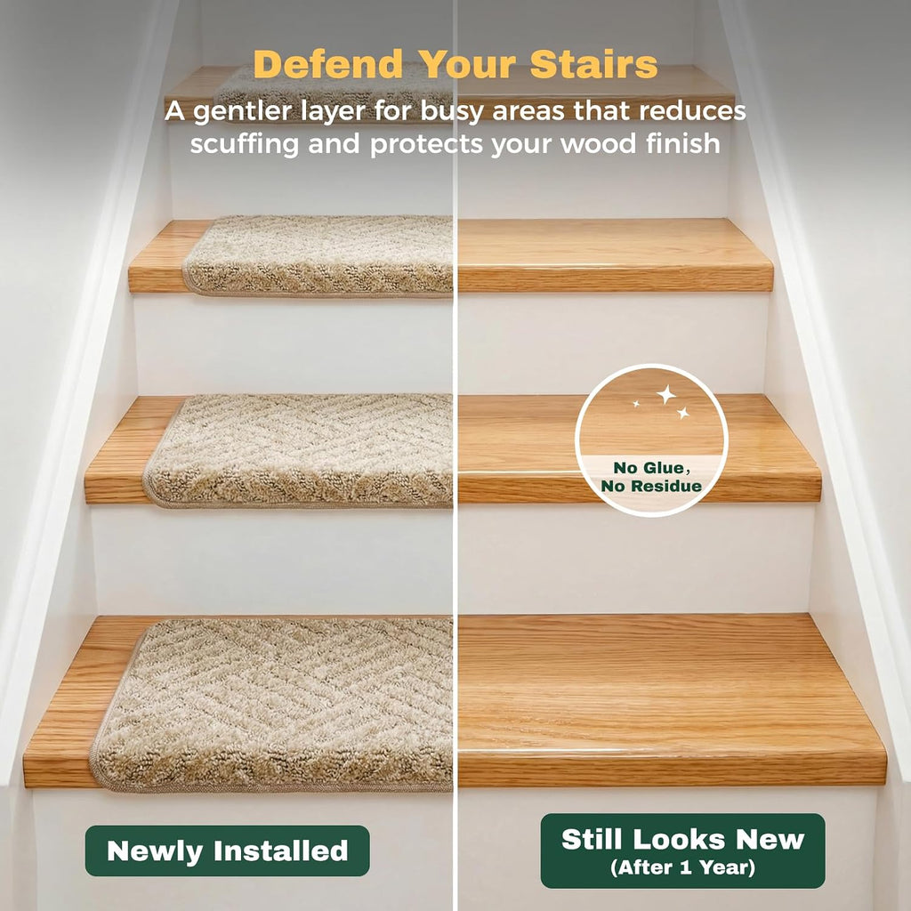 Non-Slip Carpet Bullnose Stair Treads 14 Pack 9.5" x 30" Beige