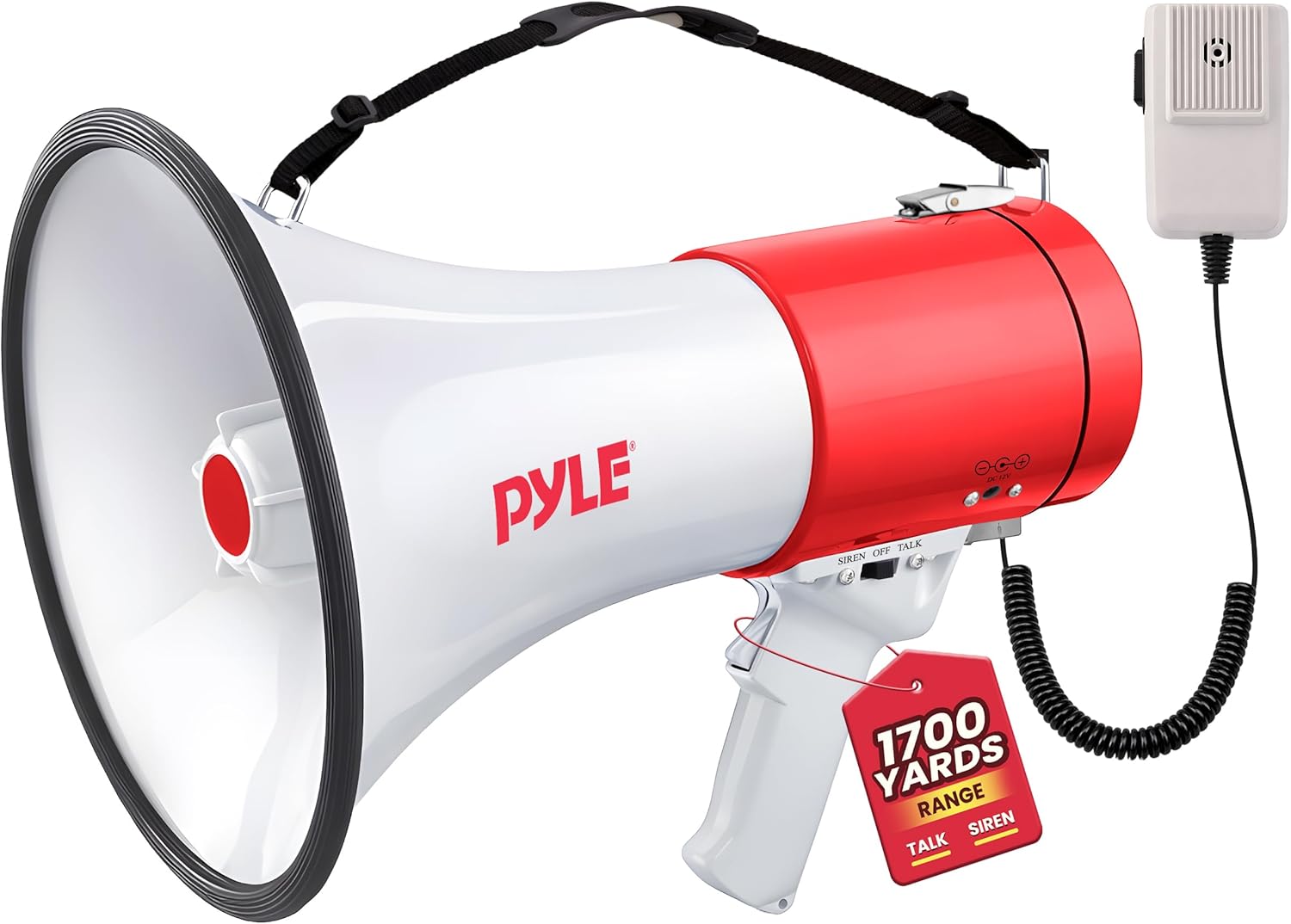 Megaphone 50W PA Bullhorn - Built-in Siren, Adjustable Volume Control & 1760 Yard Range, Record Function - Ideal for