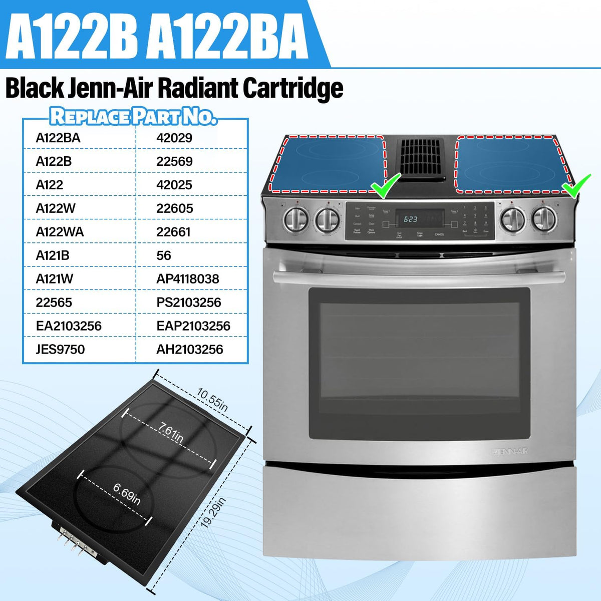 A122B A122BA Radiant Cartridge for Jenn Air Cooktop Replacement Parts