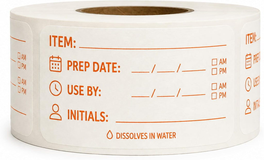 Water Dissolvable Prep & Use By Food Labels, 1 x 2, 500/Roll