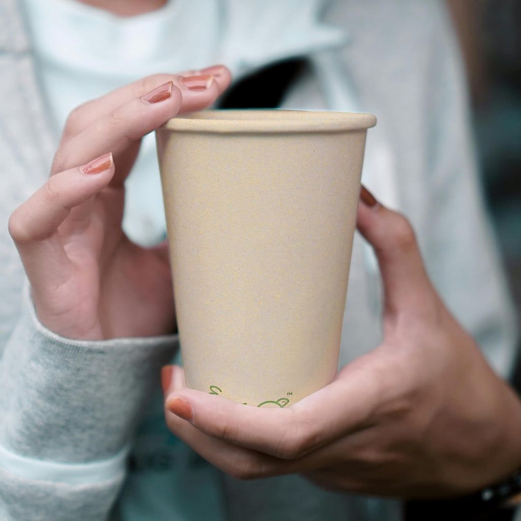 100% Compostable Disposable Coffee Cups with Lids [16oz 80 Set] Paper Cups Made from Unbleached Bamboo Fiber