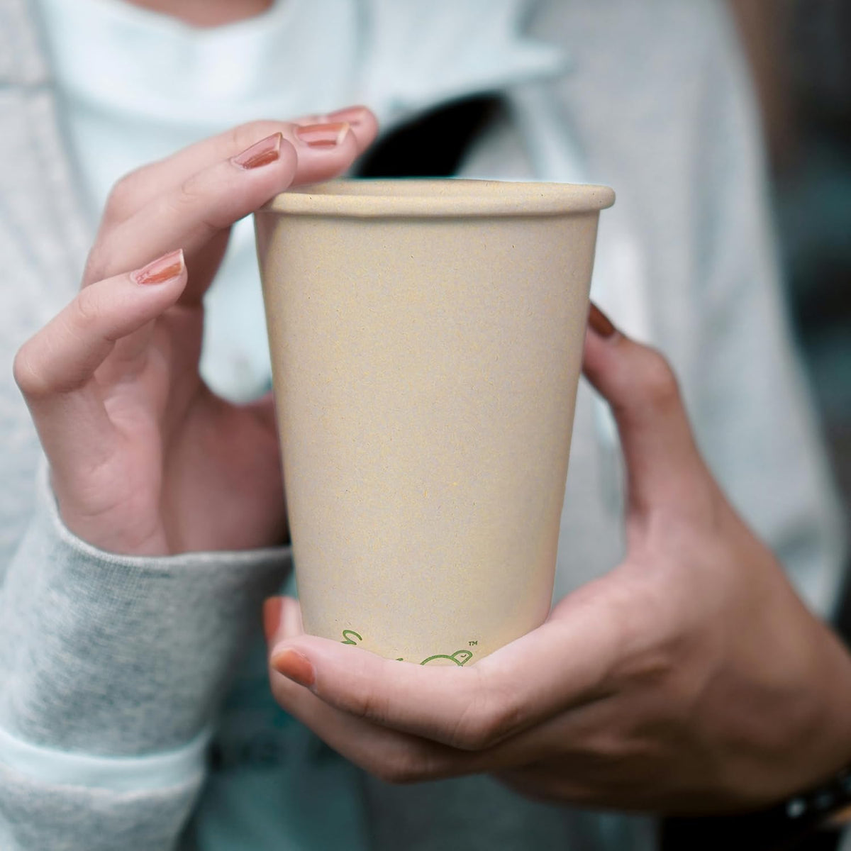 100% Compostable Disposable Coffee Cups with Lids [16oz 80 Set] Paper Cups Made from Unbleached Bamboo Fiber
