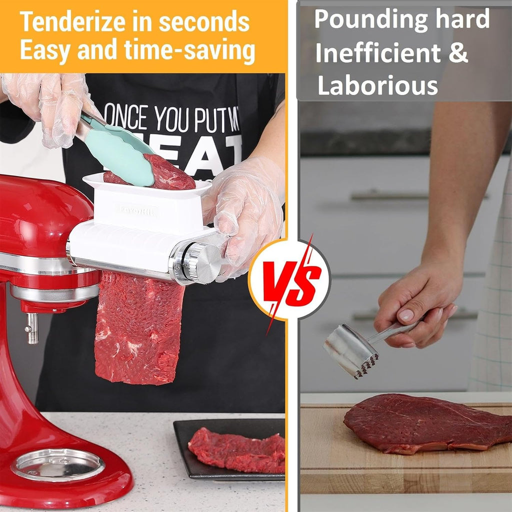 Adjustable 3 Thickness Meat Tenderizer Attachment for Kitchenaid Mixers, Dishwasher Safe Durable Metal Housing &