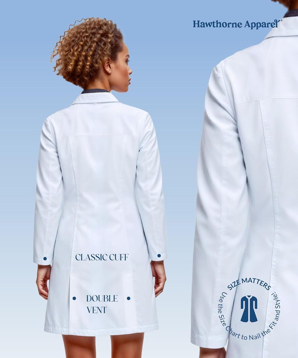 Lab Coat for Women 33 Inch, Tailored Medical Coat, 2 Hip Pockets, Doctor Nurse Coat for Clinics
