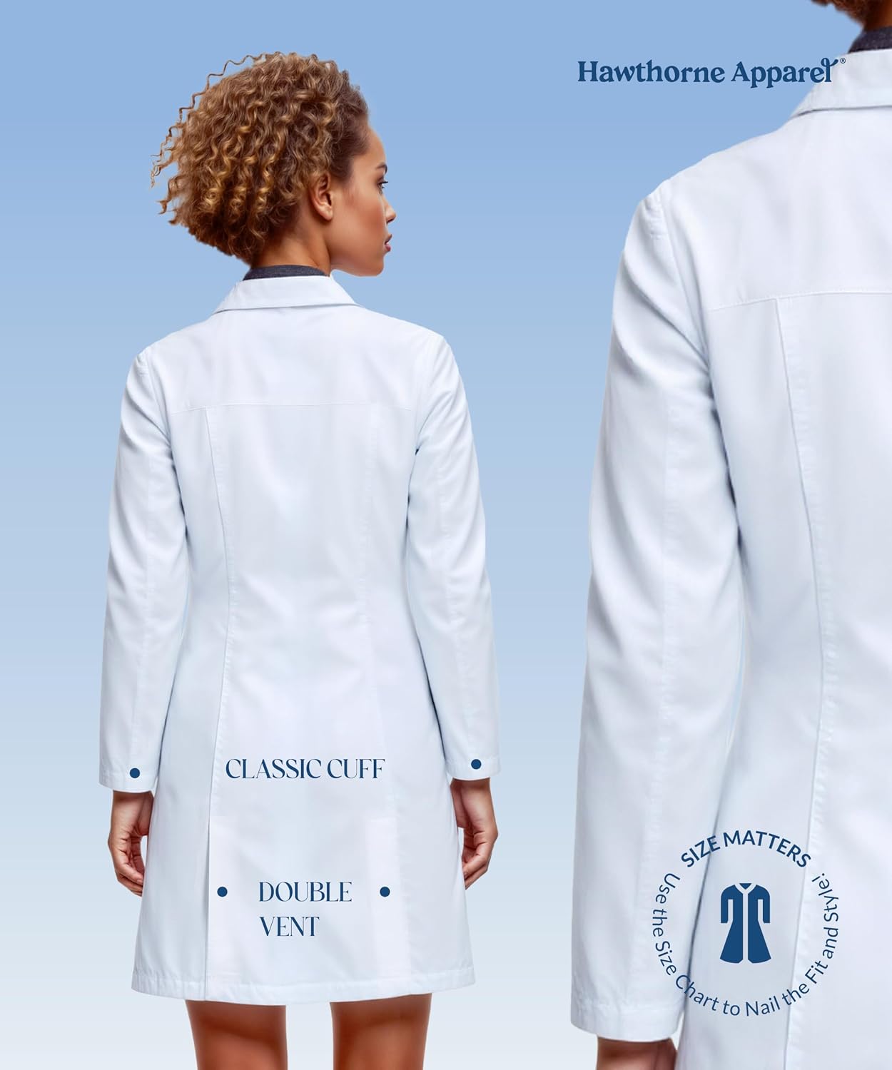 Lab Coat for Women 33 Inch, Tailored Medical Coat, 2 Hip Pockets, Doctor Nurse Coat for Clinics