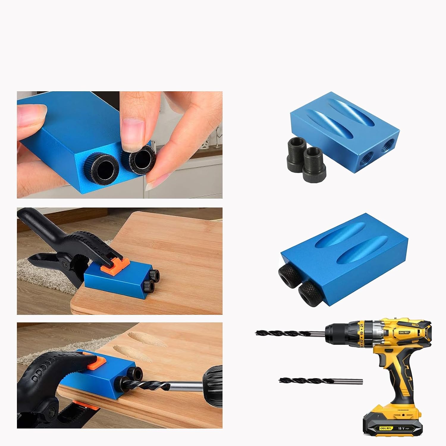 Pocket Hole Jig 14Pcs Kit - Woodwork Guides Joint Angle Tool Carpentry Locator - 15° Woodworking Inclined Hole