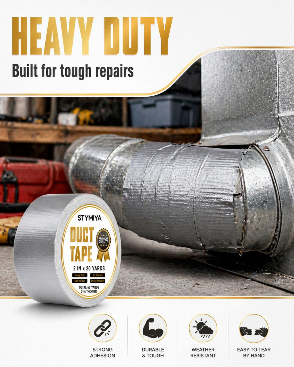 Siliver Duct Tape Heavy Duty, 3 x 2in x 20yds for Home Repair Pattern Craft