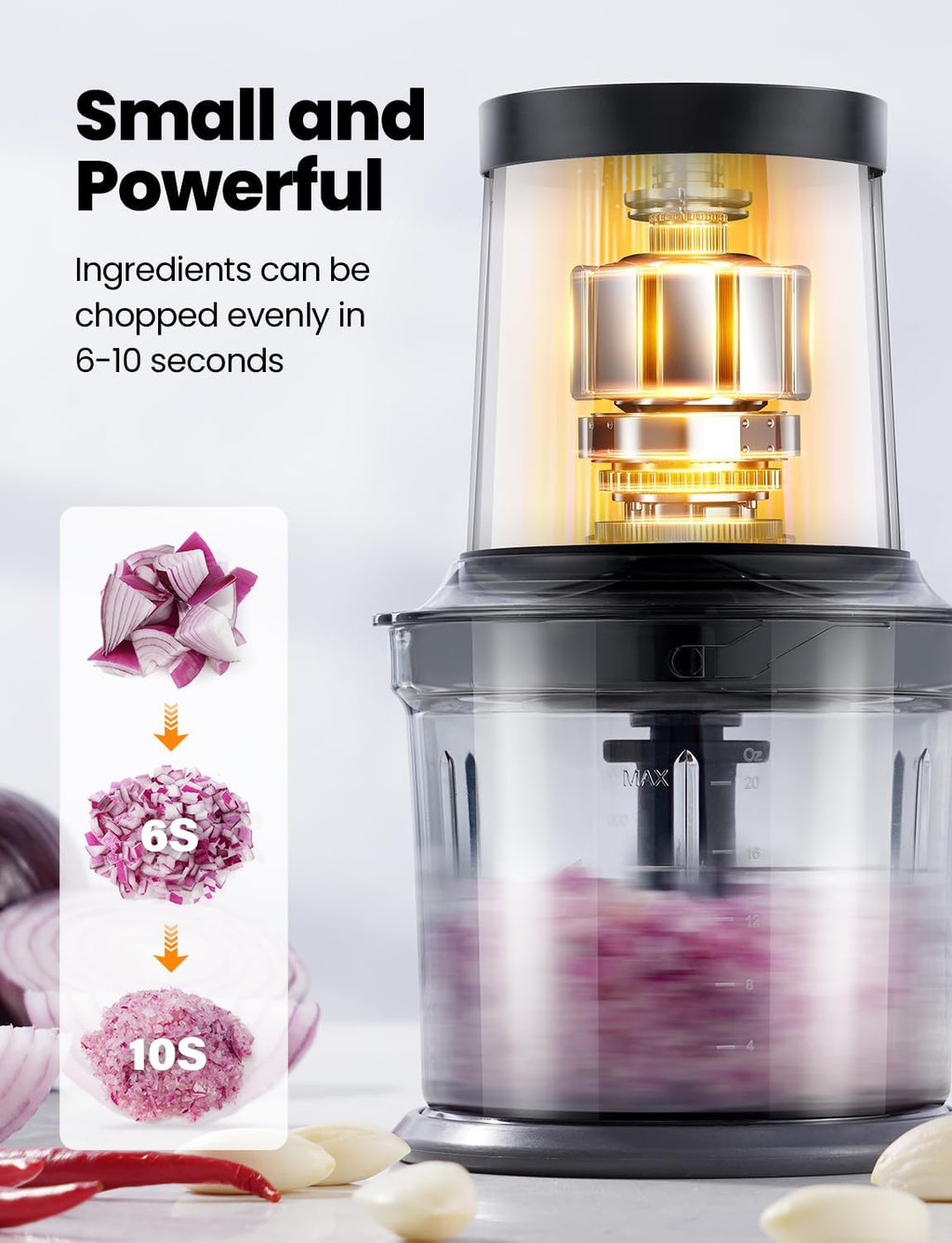 Food Processor 4 Cup, Electric Food Chopper, 【Small but Powerful】Meat Grinder with 2 Bowls, 2 Speed & 4 Blades for