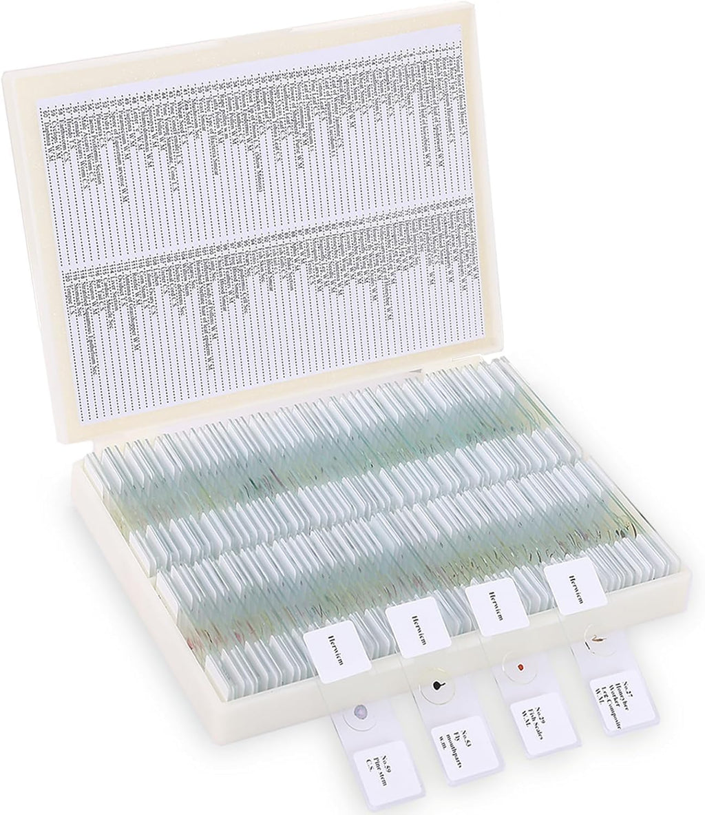 120-Pcs Microscope Slides with Specimens,Plant, Animal, Algae,etc,Educational Microscope Slides and Covers for Young