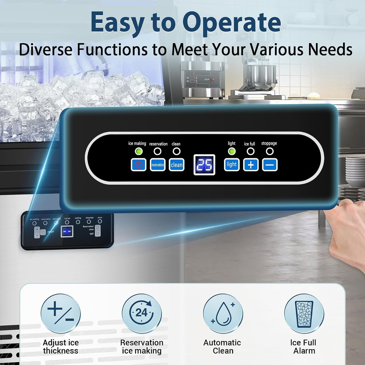Commercial Ice Maker Machine with 20 Storage Bin, 100Lbs/24H, 36Pcs Ice Cubes 9-15Mins, Dual Water Inlet Options