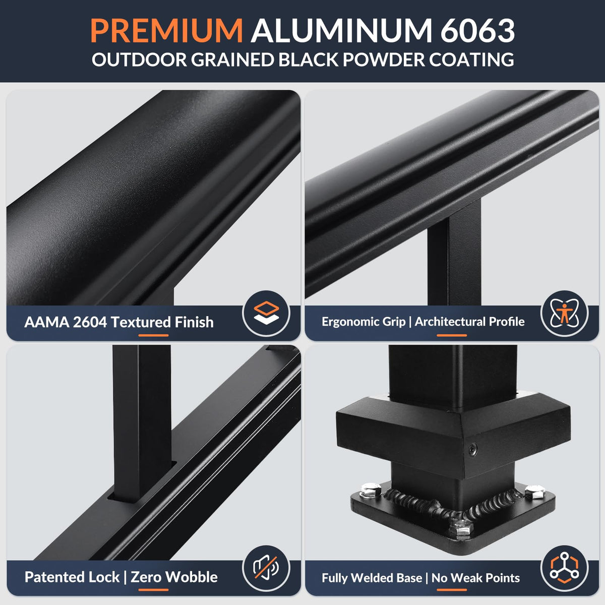 4 Pack 36 in x 6 ft Modular Aluminum Porch and Deck Railing Kit