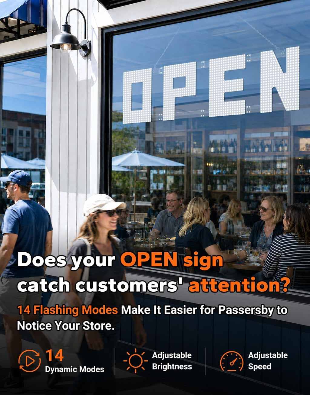 LED Open Sign for Business, Large Bright White, 42 x 12 in, Remote Control