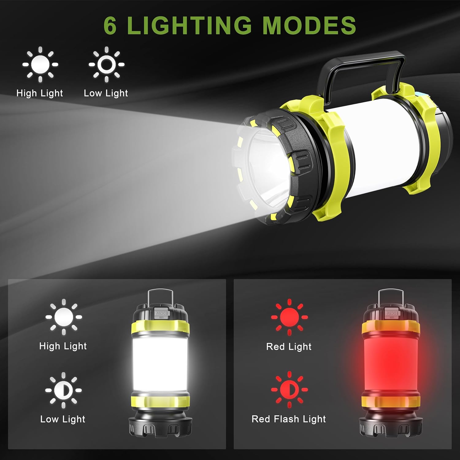 2Pack Camping Lantern, Rechargeable Flashlight & Emergency Light | 1000LM 6 Modes Battery Powered Lantern, 4000mAh