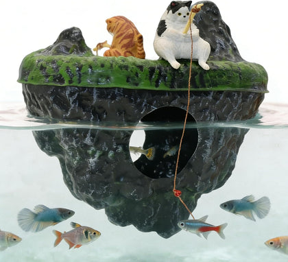 Aquarium Floating Island, Aquarium Decor, Cat Fishing Fun Fish Tank Decorations, Aquarium Cave Fish Hideout for Betta