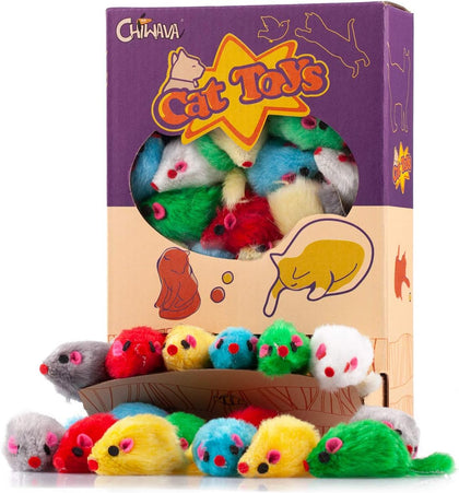 36PCS 4.1'' Furry Cat Toy Mice Rattle Small Mouse Kitten Interactive Play Assorted Color