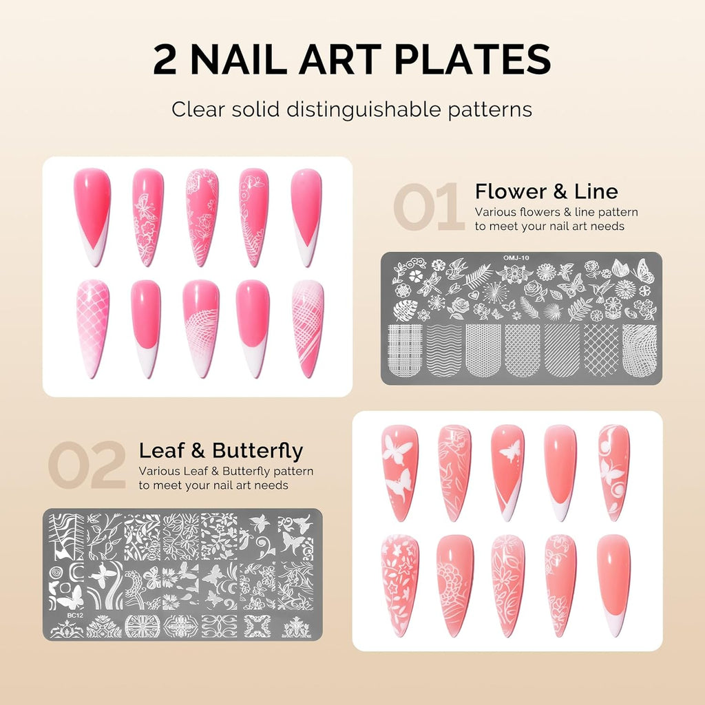 French Tip Tool, Nail Stamp, 2 Stamping Plates, 6PCS