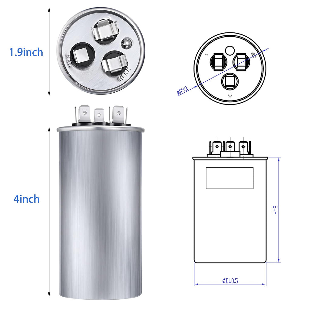 Fiada 30/5 MFD uF 370/440V CBB65 Dual Run Round Capacitor for AC Motor