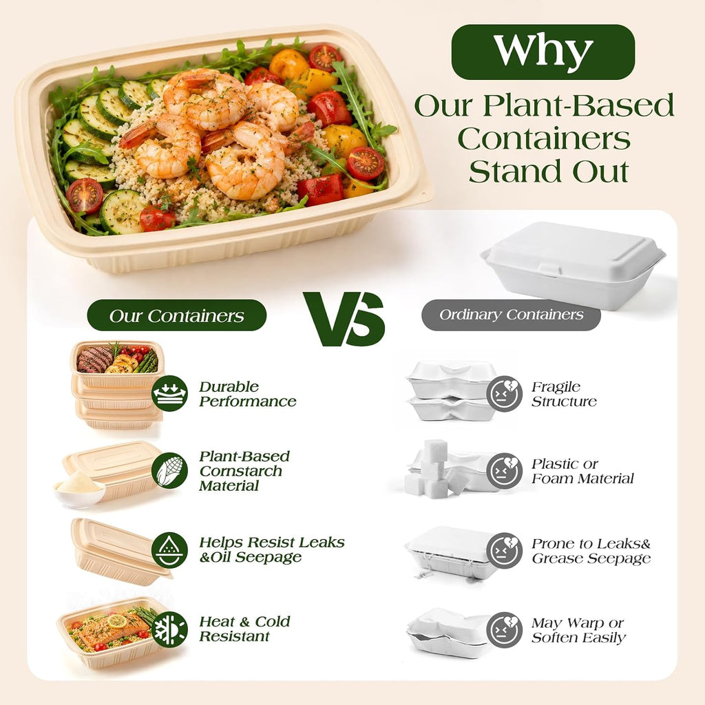 Glotoch 50 Pack (100-Piece) 32oz Meal Prep Containers with Lids Resuable