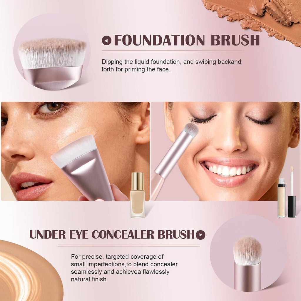 Dual Ended Foundation Brush, Flat & Angled for Face Makeup, 1 Ct