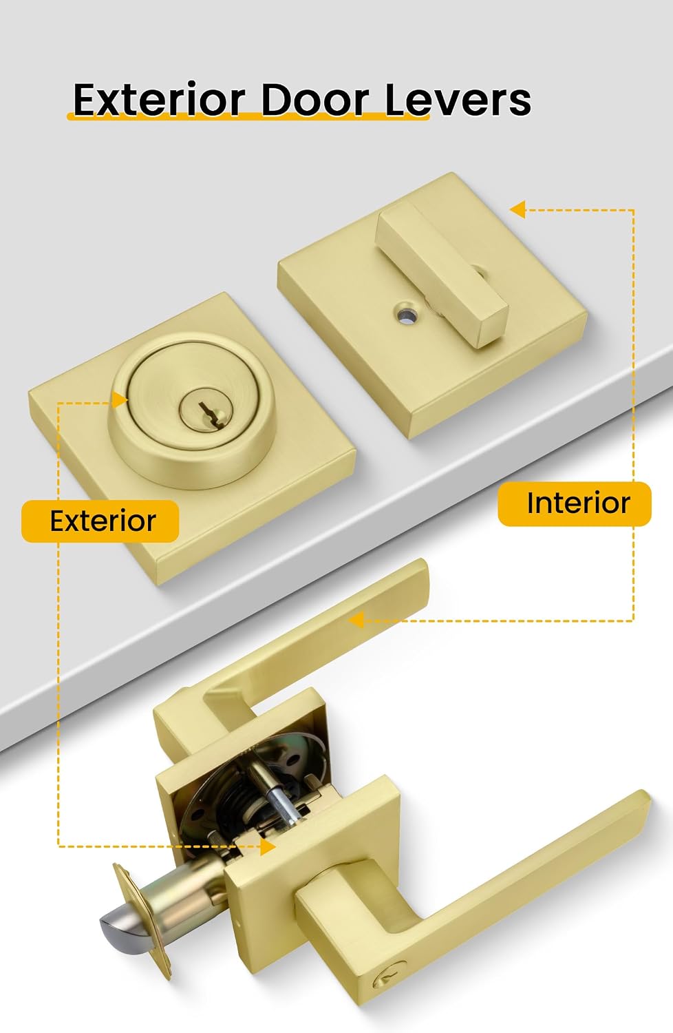 Exterior Door Lock Set Gold Front Door Lock Set, Heavy Duty Zinc-alloyed Front Door Handle and Deadbolt Set (1 Pack)