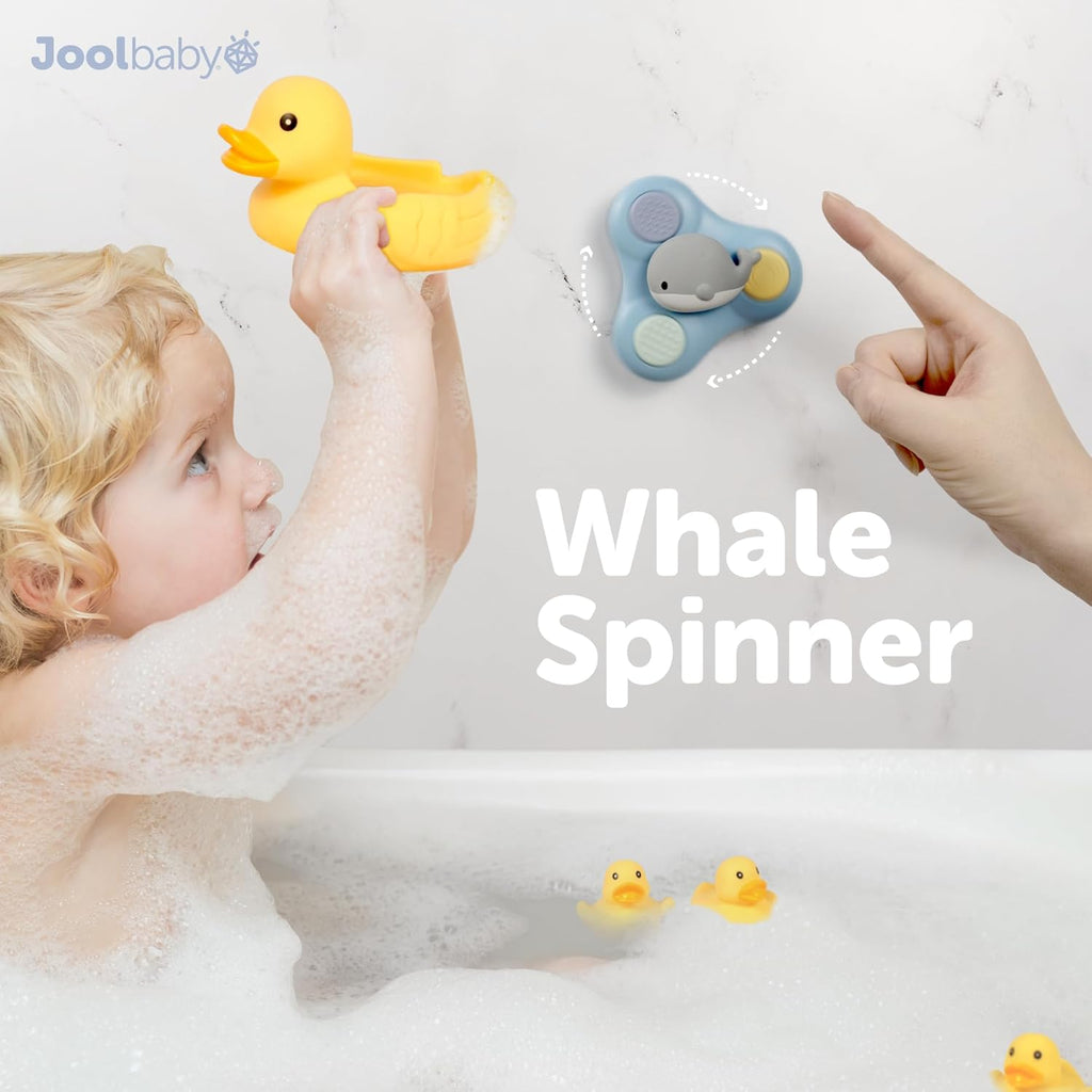 Jool Baby 15-Piece Bathtub Toys Gift Set – Bath Squirts, Rubber Ducks, Whale Fidget Spinner Toy – Bath Toy Storage
