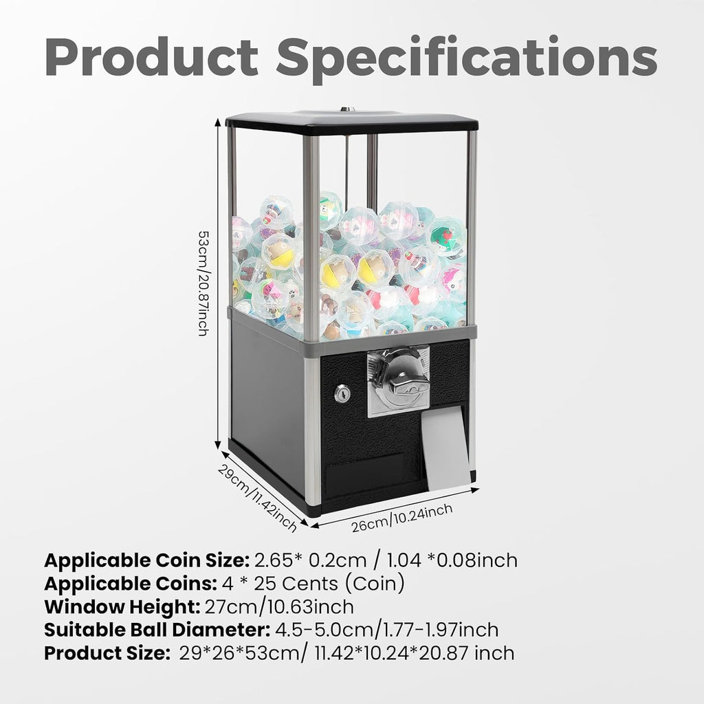 25-Cent Vending Machines, Coin Operated Commercial Large Capacity Gumball Machine Commercial Mini Dispenser Prize