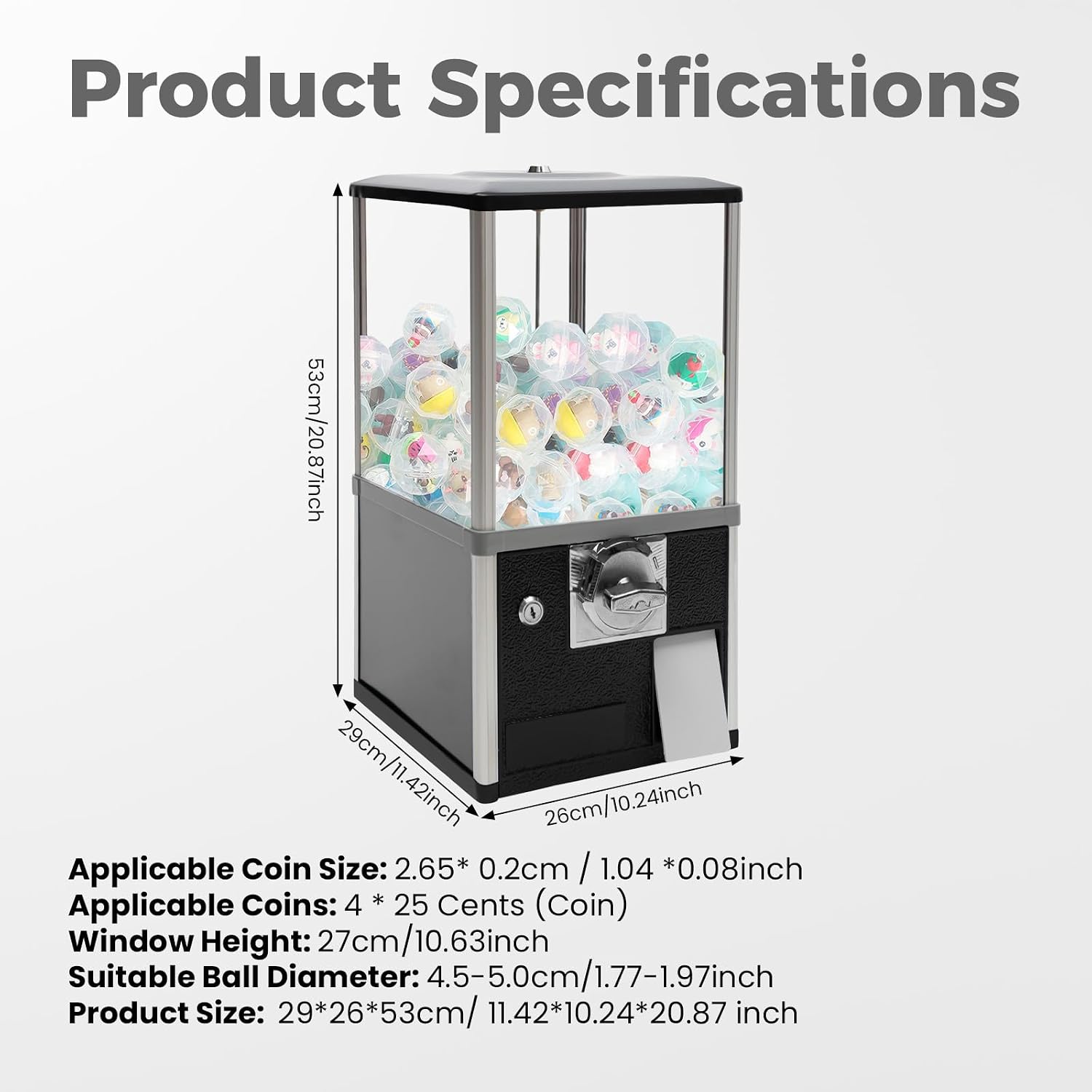 25-Cent Vending Machines, Coin Operated Commercial Large Capacity Gumball Machine Commercial Mini Dispenser Prize