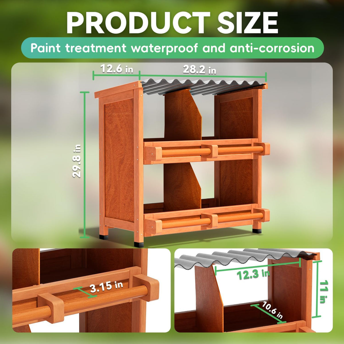 4-Compartment Chicken Nesting Boxes, Spacious for Large Breeds, Premium Pine Wood & Weather-Resistant PVC Sloped