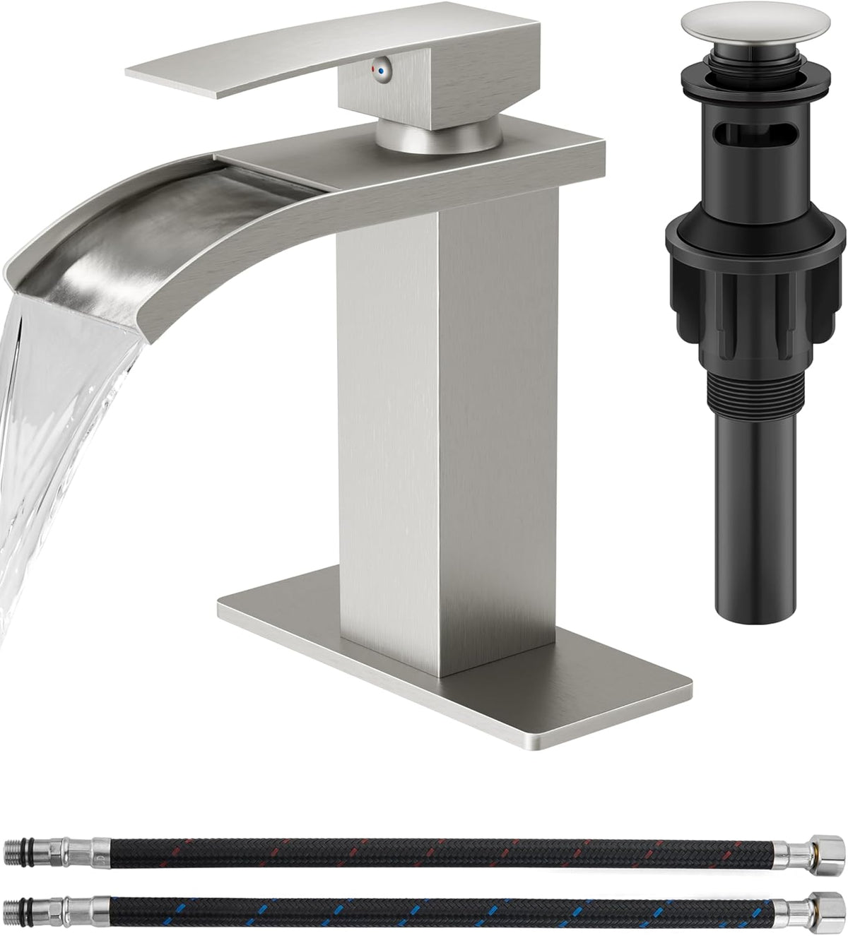 Brushed Nickel Waterfall Bathroom Faucet 1-Handle Vanity Faucet