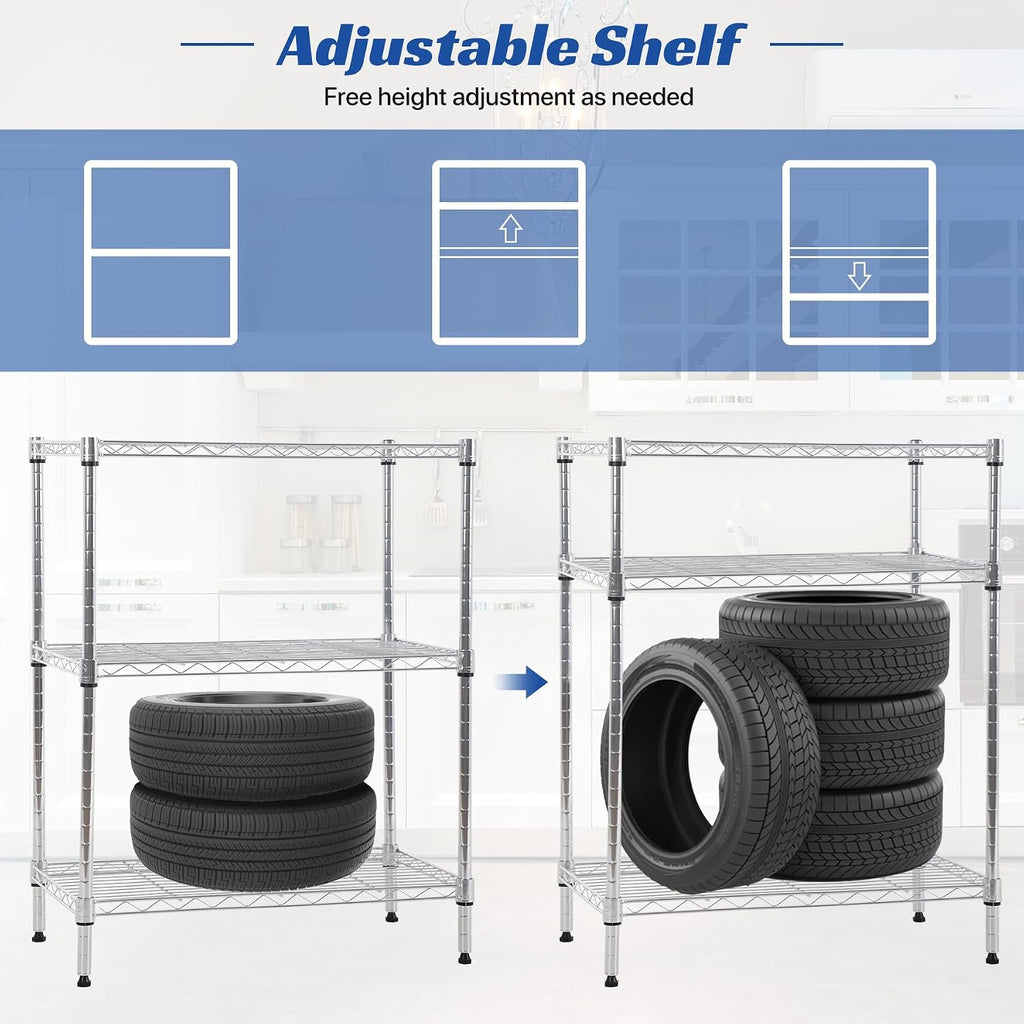 3 Tier Shelf Metal Wire Shelving Unit Adjustable Storage Shelves Storage Rack Heavy Duty Steel Standing Shelf Unit
