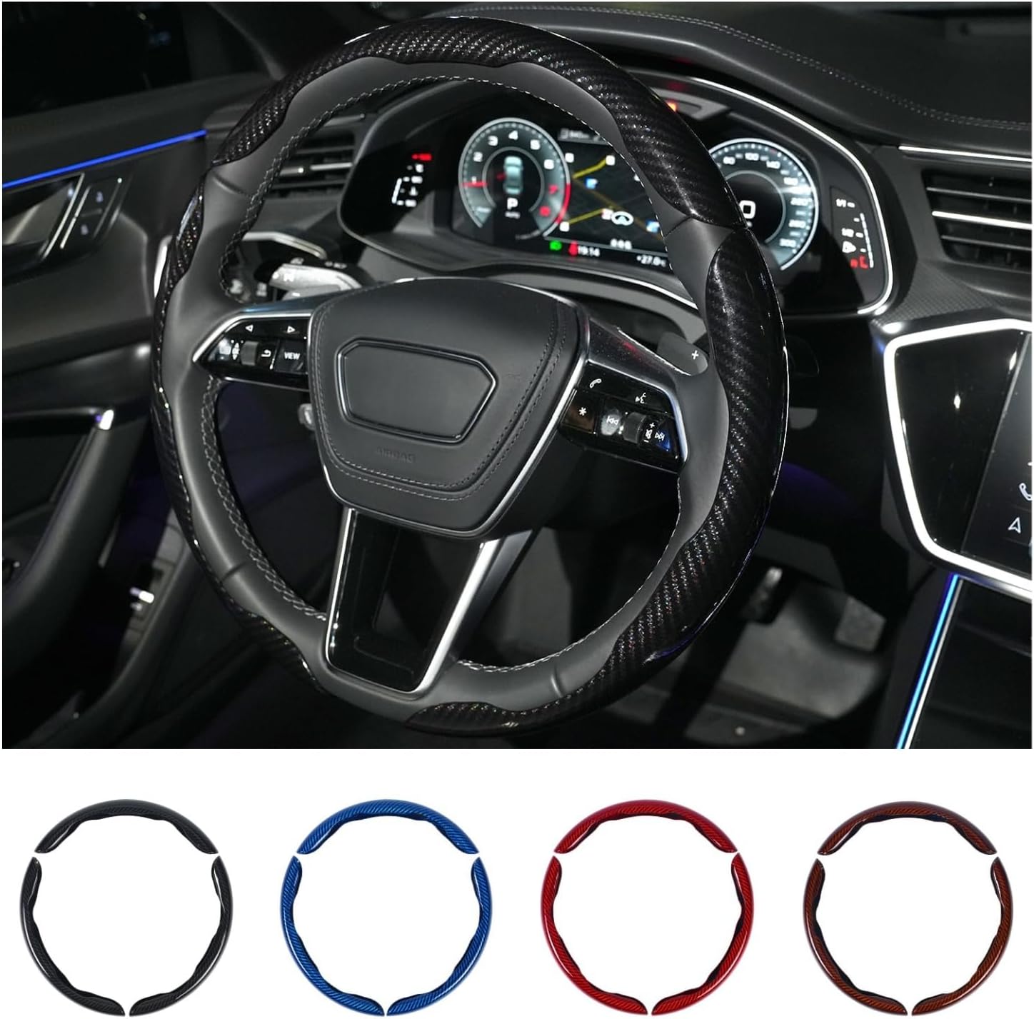 Carbon Fiber Steering Wheel Cover 3PCS Set – Anti-Slip, Scratch-Resistant, Universal Fit for 14–16 Inch Wheels –